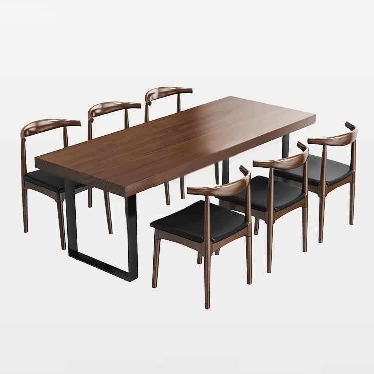 Industrial Solid Wood Rectangle Shape Dining Furniture 2 Wood Legs Table Formal for Home Clearhalo 'Dining Room Sets' 'Dining Tables & Seating' 'dining_room_set' 'furn' 'furn_dining_room_set' 'Furniture' 'furniture_dining_room_set' 'Kitchen & Dining Furniture' 'kitchen&dining_furn' 'kitchen' 3473938