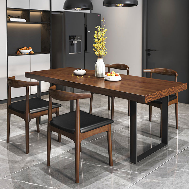 Industrial Solid Wood Rectangle Shape Dining Furniture 2 Wood Legs Table Formal for Home Clearhalo 'Dining Room Sets' 'Dining Tables & Seating' 'dining_room_set' 'furn' 'furn_dining_room_set' 'Furniture' 'furniture_dining_room_set' 'Kitchen & Dining Furniture' 'kitchen&dining_furn' 'kitchen' 3473948