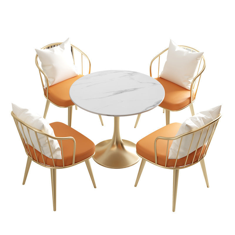 Glam Sintered Stone Dining Room Set with Gold Leg Dining Furniture for Home Use 5 Piece Set Clearhalo 'Dining Room Sets' 'Dining Tables & Seating' 'dining_room_set' 'furn' 'furn_dining_room_set' 'Furniture' 'furniture_dining_room_set' 'Kitchen & Dining Furniture' 'kitchen&dining_furn' 'kitchen' 3473990