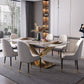 Modern Style Sintered Stone Dining Table with Standard Height Fixed Table and Gold Trestle Base Clearhalo 'Dining Room Sets' 'Dining Tables & Seating' 'dining_room_set' 'furn' 'furn_dining_room_set' 'Furniture' 'furniture_dining_room_set' 'Kitchen & Dining Furniture' 'kitchen&dining_furn' 'kitchen' 3474032