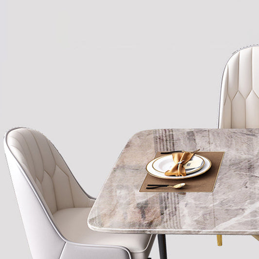 Modern Style Sintered Stone Dining Table with Standard Height Fixed Table and Gold Trestle Base Clearhalo 'Dining Room Sets' 'Dining Tables & Seating' 'dining_room_set' 'furn' 'furn_dining_room_set' 'Furniture' 'furniture_dining_room_set' 'Kitchen & Dining Furniture' 'kitchen&dining_furn' 'kitchen' 3474037