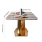 Modern Style Sintered Stone Dining Table with Standard Height Fixed Table and Gold Trestle Base Clearhalo 'Dining Room Sets' 'Dining Tables & Seating' 'dining_room_set' 'furn' 'furn_dining_room_set' 'Furniture' 'furniture_dining_room_set' 'Kitchen & Dining Furniture' 'kitchen&dining_furn' 'kitchen' 3474042