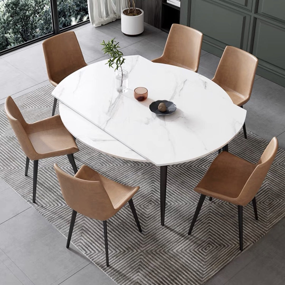 Round Standard Sintered Stone Top Dining Set with 4 Black Metallic Legs for Dining Furniture Brown 7 Piece Set Clearhalo 'Dining Room Sets' 'Dining Tables & Seating' 'dining_room_set' 'furn' 'furn_dining_room_set' 'Furniture' 'furniture_dining_room_set' 'Kitchen & Dining Furniture' 'kitchen&dining_furn' 'kitchen' 3474046