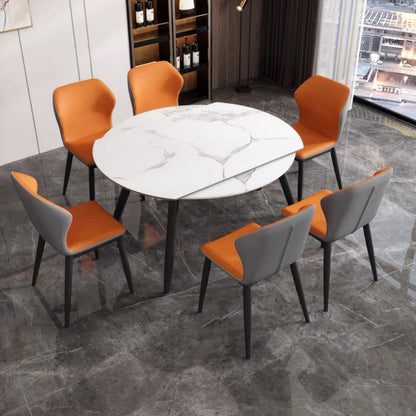 Round Standard Sintered Stone Top Dining Set with 4 Black Metallic Legs for Dining Furniture Yellow 7 Piece Set Clearhalo 'Dining Room Sets' 'Dining Tables & Seating' 'dining_room_set' 'furn' 'furn_dining_room_set' 'Furniture' 'furniture_dining_room_set' 'Kitchen & Dining Furniture' 'kitchen&dining_furn' 'kitchen' 3474048