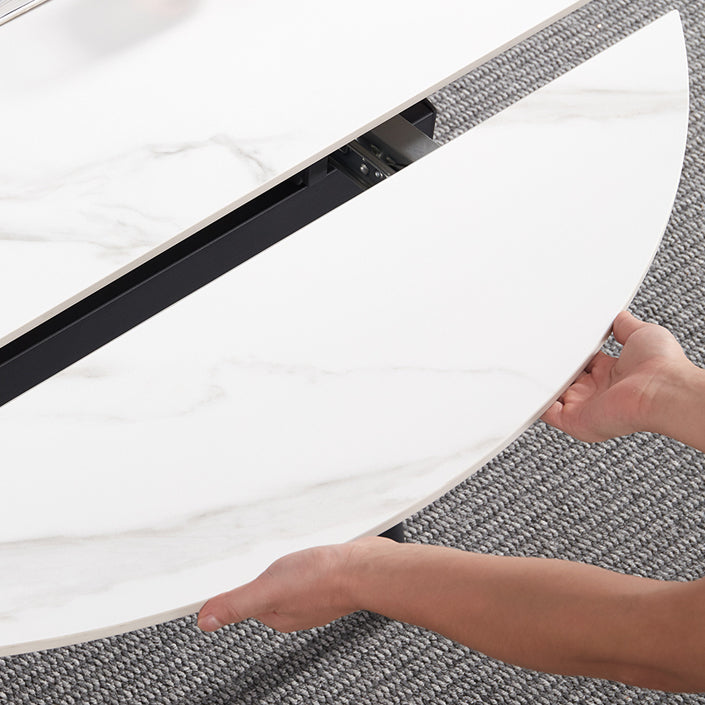 Round Standard Sintered Stone Top Dining Set with 4 Black Metallic Legs for Dining Furniture Clearhalo 'Dining Room Sets' 'Dining Tables & Seating' 'dining_room_set' 'furn' 'furn_dining_room_set' 'Furniture' 'furniture_dining_room_set' 'Kitchen & Dining Furniture' 'kitchen&dining_furn' 'kitchen' 3474053