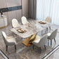 Modern Sintered Stone Rectangle Dining Room Table with Microfiber Leather Chairs for Home Clearhalo 'Dining Room Sets' 'Dining Tables & Seating' 'dining_room_set' 'furn' 'furn_dining_room_set' 'Furniture' 'furniture_dining_room_set' 'Kitchen & Dining Furniture' 'kitchen&dining_furn' 'kitchen' 3474061