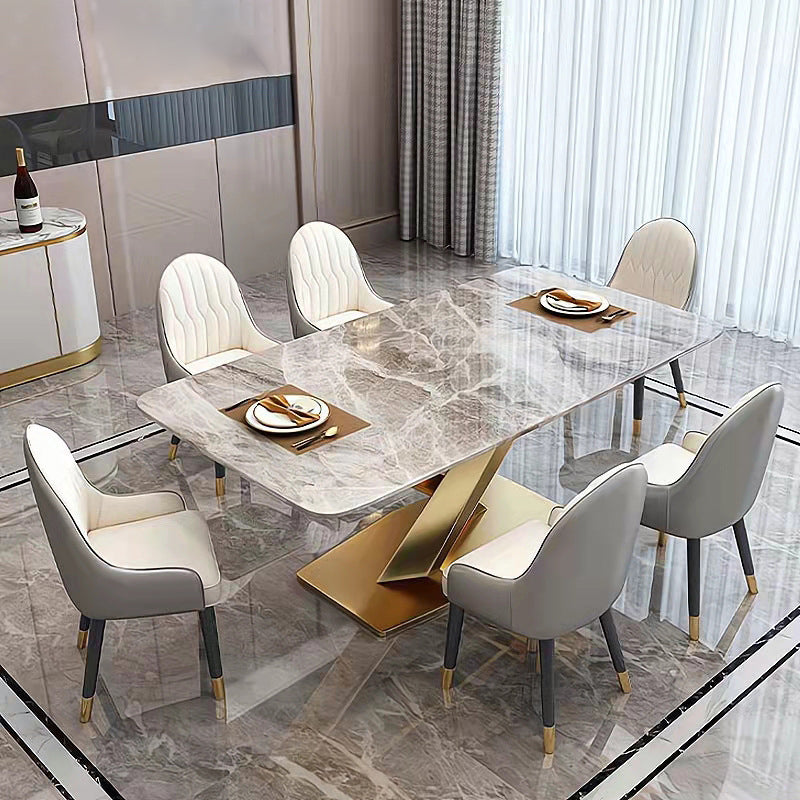 Modern Sintered Stone Rectangle Dining Room Table with Microfiber Leather Chairs for Home Clearhalo 'Dining Room Sets' 'Dining Tables & Seating' 'dining_room_set' 'furn' 'furn_dining_room_set' 'Furniture' 'furniture_dining_room_set' 'Kitchen & Dining Furniture' 'kitchen&dining_furn' 'kitchen' 3474061