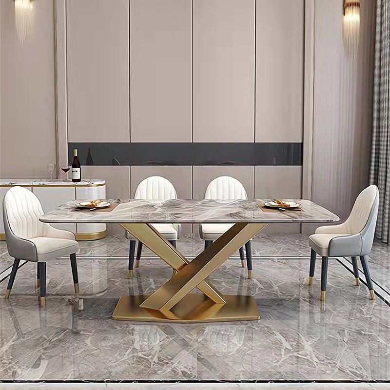 Modern Sintered Stone Rectangle Dining Room Table with Microfiber Leather Chairs for Home 5 Piece Set Clearhalo 'Dining Room Sets' 'Dining Tables & Seating' 'dining_room_set' 'furn' 'furn_dining_room_set' 'Furniture' 'furniture_dining_room_set' 'Kitchen & Dining Furniture' 'kitchen&dining_furn' 'kitchen' 3474062