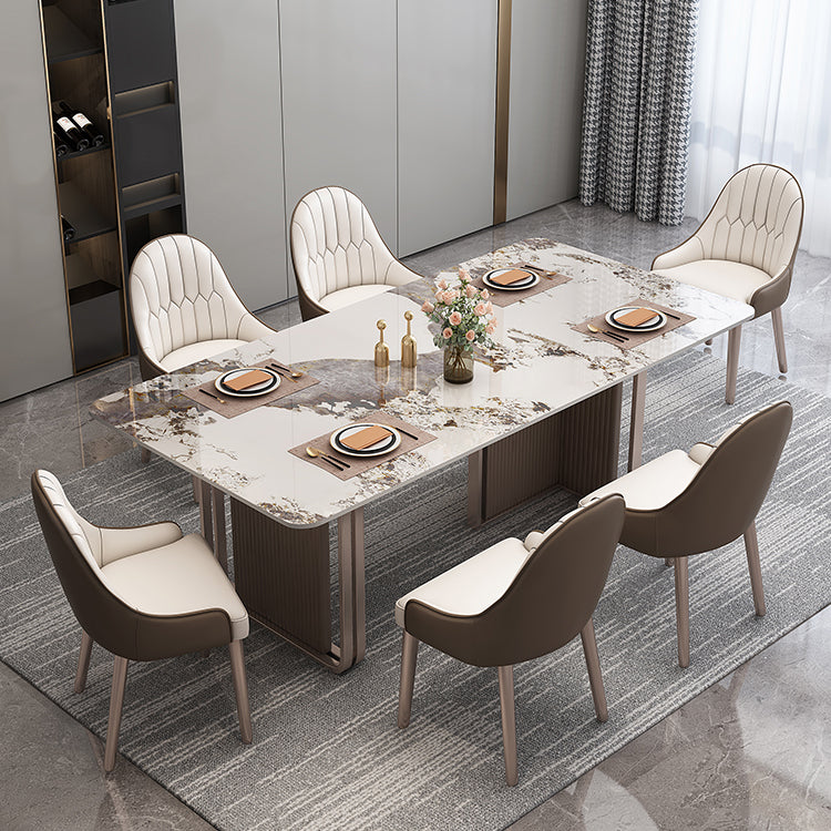 Fixed Minimalist Sintered Stone Top Kitchen Table Set of Brown Tone for Dining Room 7 Piece Set Clearhalo 'Dining Room Sets' 'Dining Tables & Seating' 'dining_room_set' 'furn' 'furn_dining_room_set' 'Furniture' 'furniture_dining_room_set' 'Kitchen & Dining Furniture' 'kitchen&dining_furn' 'kitchen' 3474075