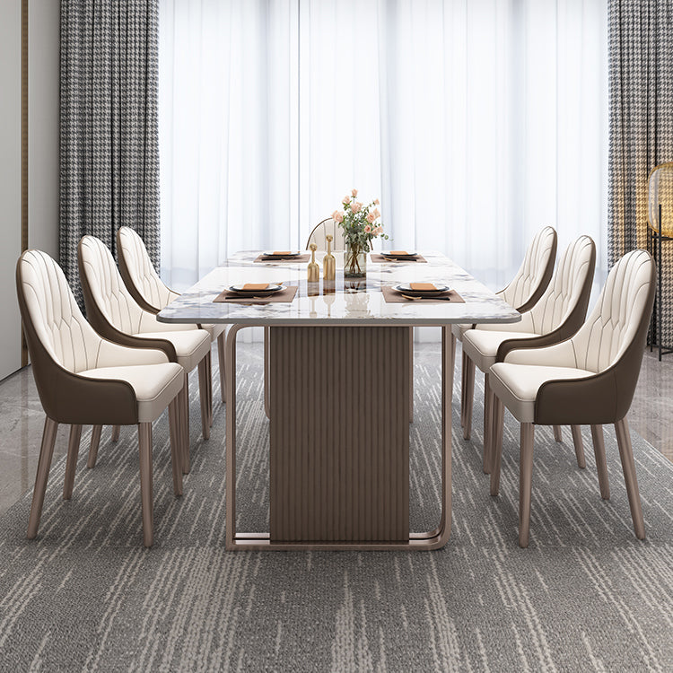 Fixed Minimalist Sintered Stone Top Kitchen Table Set of Brown Tone for Dining Room Clearhalo 'Dining Room Sets' 'Dining Tables & Seating' 'dining_room_set' 'furn' 'furn_dining_room_set' 'Furniture' 'furniture_dining_room_set' 'Kitchen & Dining Furniture' 'kitchen&dining_furn' 'kitchen' 3474076