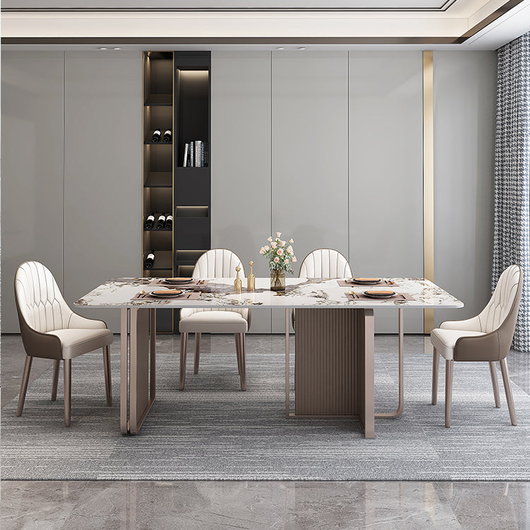 Fixed Minimalist Sintered Stone Top Kitchen Table Set of Brown Tone for Dining Room 5 Piece Set Clearhalo 'Dining Room Sets' 'Dining Tables & Seating' 'dining_room_set' 'furn' 'furn_dining_room_set' 'Furniture' 'furniture_dining_room_set' 'Kitchen & Dining Furniture' 'kitchen&dining_furn' 'kitchen' 3474077