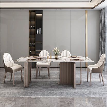 Fixed Minimalist Sintered Stone Top Kitchen Table Set of Brown Tone for Dining Room 5 Piece Set Clearhalo 'Dining Room Sets' 'Dining Tables & Seating' 'dining_room_set' 'furn' 'furn_dining_room_set' 'Furniture' 'furniture_dining_room_set' 'Kitchen & Dining Furniture' 'kitchen&dining_furn' 'kitchen' 3474077