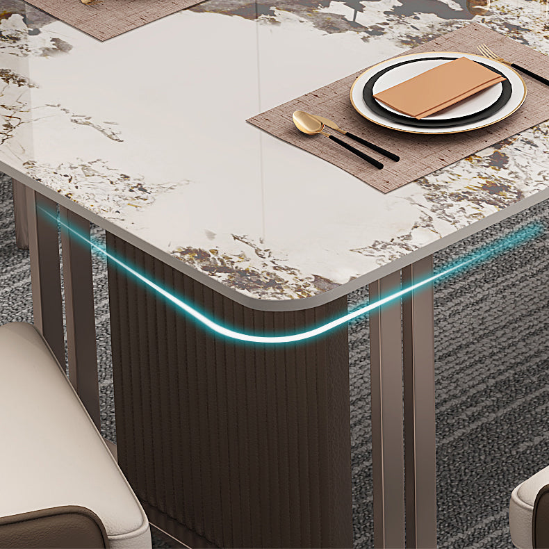 Fixed Minimalist Sintered Stone Top Kitchen Table Set of Brown Tone for Dining Room Clearhalo 'Dining Room Sets' 'Dining Tables & Seating' 'dining_room_set' 'furn' 'furn_dining_room_set' 'Furniture' 'furniture_dining_room_set' 'Kitchen & Dining Furniture' 'kitchen&dining_furn' 'kitchen' 3474079