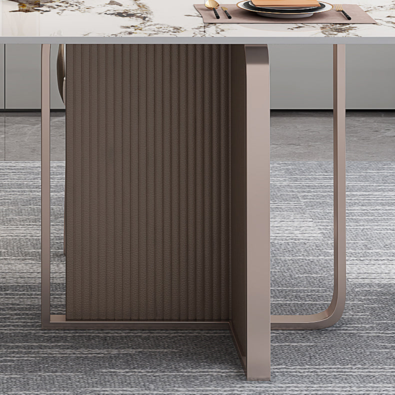 Fixed Minimalist Sintered Stone Top Kitchen Table Set of Brown Tone for Dining Room Clearhalo 'Dining Room Sets' 'Dining Tables & Seating' 'dining_room_set' 'furn' 'furn_dining_room_set' 'Furniture' 'furniture_dining_room_set' 'Kitchen & Dining Furniture' 'kitchen&dining_furn' 'kitchen' 3474080