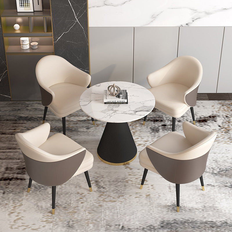 Modern Style Sintered Stone White Dining Room Set with Round Table Formal Dining Table Furniture 5 Piece Set Clearhalo 'Dining Room Sets' 'Dining Tables & Seating' 'dining_room_set' 'furn' 'furn_dining_room_set' 'Furniture' 'furniture_dining_room_set' 'Kitchen & Dining Furniture' 'kitchen&dining_furn' 'kitchen' 3474107