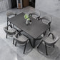 Modern Style Traditional Height Dining Set with Rectangle Shape Table and Black Double Pedestal Base Clearhalo 'Dining Room Sets' 'Dining Tables & Seating' 'dining_room_set' 'furn' 'furn_dining_room_set' 'Furniture' 'furniture_dining_room_set' 'Kitchen & Dining Furniture' 'kitchen&dining_furn' 'kitchen' 3474119