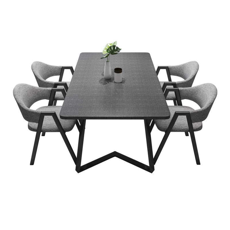 Modern Style Traditional Height Dining Set with Rectangle Shape Table and Black Double Pedestal Base 5 Piece Set Clearhalo 'Dining Room Sets' 'Dining Tables & Seating' 'dining_room_set' 'furn' 'furn_dining_room_set' 'Furniture' 'furniture_dining_room_set' 'Kitchen & Dining Furniture' 'kitchen&dining_furn' 'kitchen' 3474120