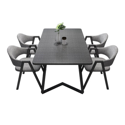 Modern Style Traditional Height Dining Set with Rectangle Shape Table and Black Double Pedestal Base 5 Piece Set Clearhalo 'Dining Room Sets' 'Dining Tables & Seating' 'dining_room_set' 'furn' 'furn_dining_room_set' 'Furniture' 'furniture_dining_room_set' 'Kitchen & Dining Furniture' 'kitchen&dining_furn' 'kitchen' 3474120