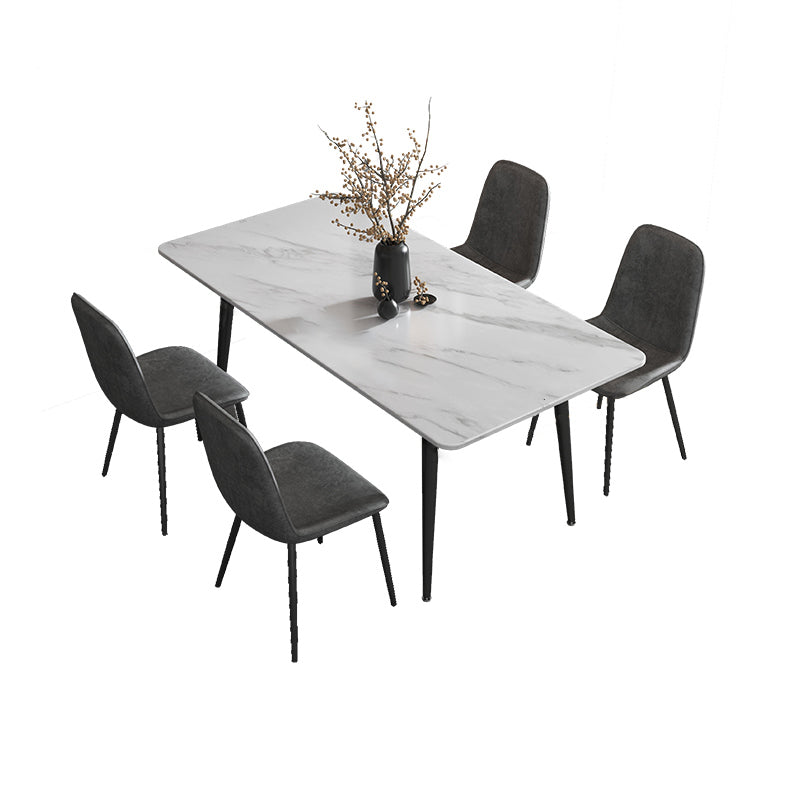 Modern Style Sintered Stone Dining Room Set with Fixed Rectangle Shape Table and 4 Legs Base White 5 Piece Set Clearhalo 'Dining Room Sets' 'Dining Tables & Seating' 'dining_room_set' 'furn' 'furn_dining_room_set' 'Furniture' 'furniture_dining_room_set' 'Kitchen & Dining Furniture' 'kitchen&dining_furn' 'kitchen' 3474137
