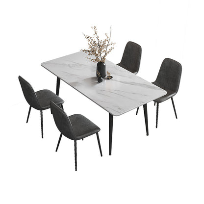 Modern Style Sintered Stone Dining Room Set with Fixed Rectangle Shape Table and 4 Legs Base White 5 Piece Set Clearhalo 'Dining Room Sets' 'Dining Tables & Seating' 'dining_room_set' 'furn' 'furn_dining_room_set' 'Furniture' 'furniture_dining_room_set' 'Kitchen & Dining Furniture' 'kitchen&dining_furn' 'kitchen' 3474137