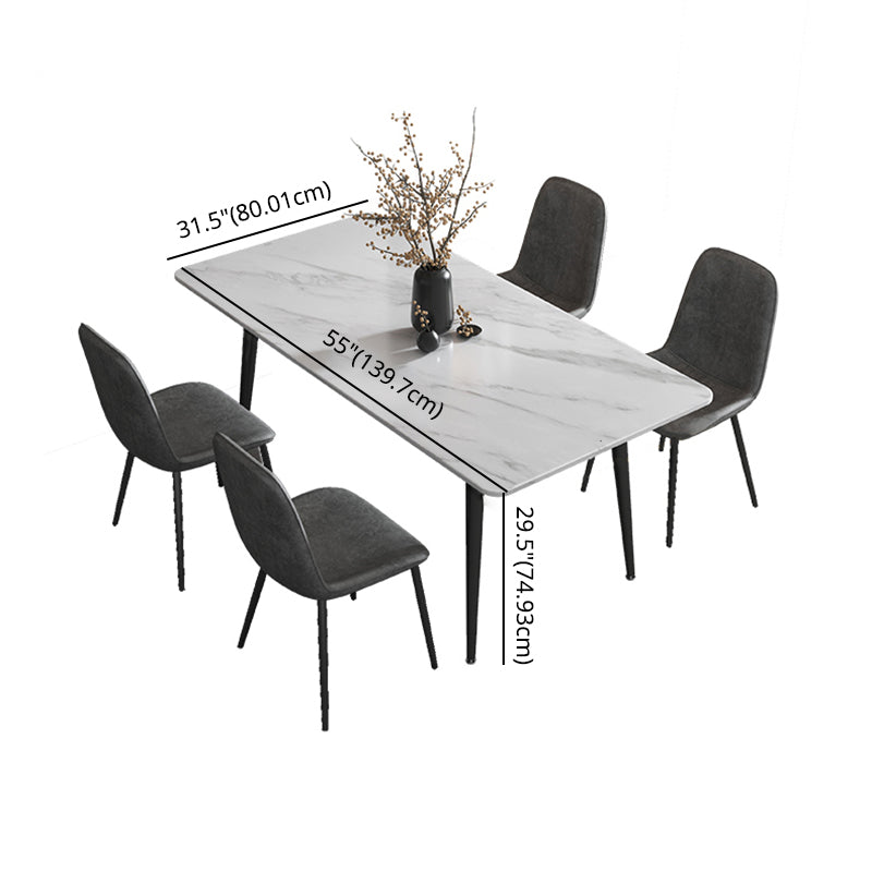 Modern Style Sintered Stone Dining Room Set with Fixed Rectangle Shape Table and 4 Legs Base Clearhalo 'Dining Room Sets' 'Dining Tables & Seating' 'dining_room_set' 'furn' 'furn_dining_room_set' 'Furniture' 'furniture_dining_room_set' 'Kitchen & Dining Furniture' 'kitchen&dining_furn' 'kitchen' 3474144