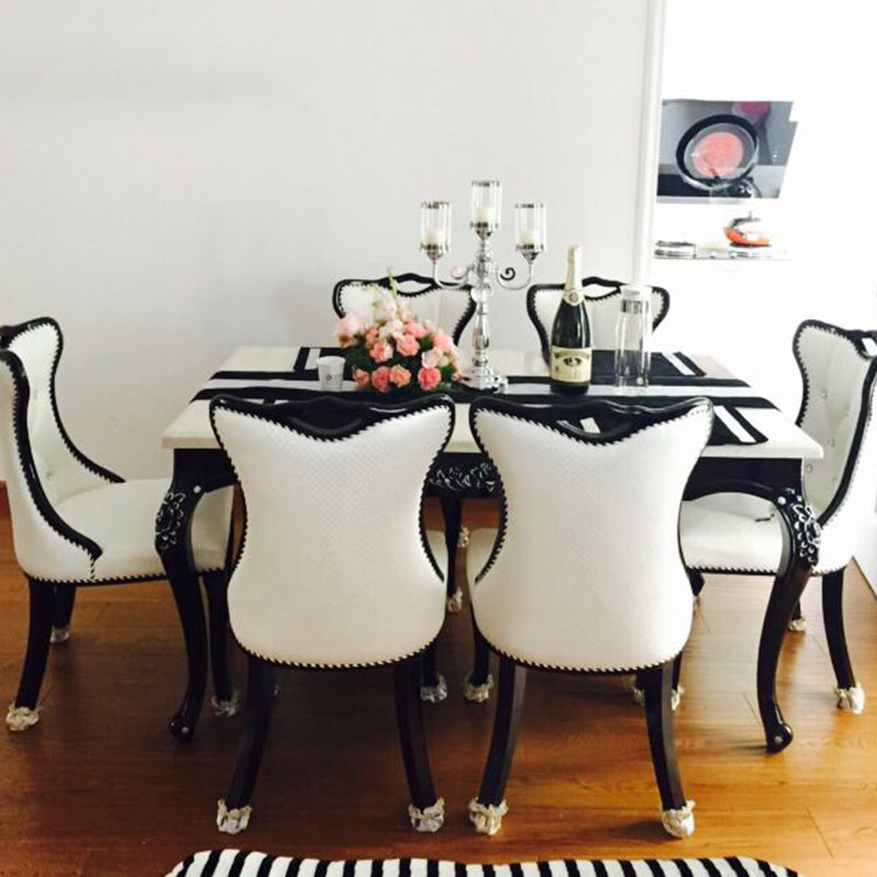 Victorian Style Marble Dining Set with White Table and 4 Black Legs Base for Home Use Clearhalo 'Dining Room Sets' 'Dining Tables & Seating' 'dining_room_set' 'furn' 'furn_dining_room_set' 'Furniture' 'furniture_dining_room_set' 'Kitchen & Dining Furniture' 'kitchen&dining_furn' 'kitchen' 3474148