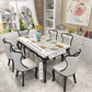 Victorian Style Marble Dining Set with White Table and 4 Black Legs Base for Home Use Clearhalo 'Dining Room Sets' 'Dining Tables & Seating' 'dining_room_set' 'furn' 'furn_dining_room_set' 'Furniture' 'furniture_dining_room_set' 'Kitchen & Dining Furniture' 'kitchen&dining_furn' 'kitchen' 3474156