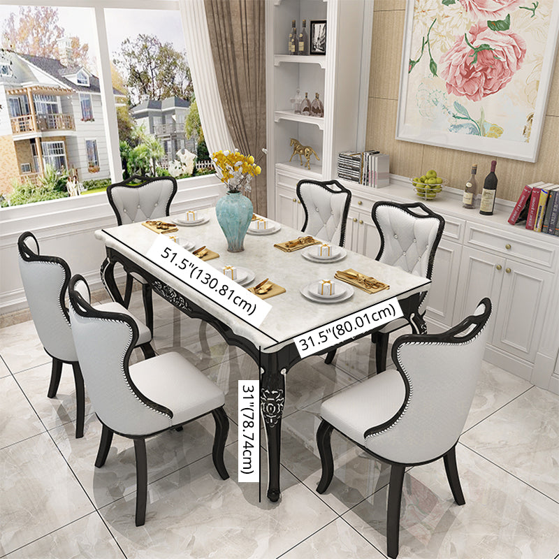 Victorian Style Marble Dining Set with White Table and 4 Black Legs Base for Home Use Clearhalo 'Dining Room Sets' 'Dining Tables & Seating' 'dining_room_set' 'furn' 'furn_dining_room_set' 'Furniture' 'furniture_dining_room_set' 'Kitchen & Dining Furniture' 'kitchen&dining_furn' 'kitchen' 3474156