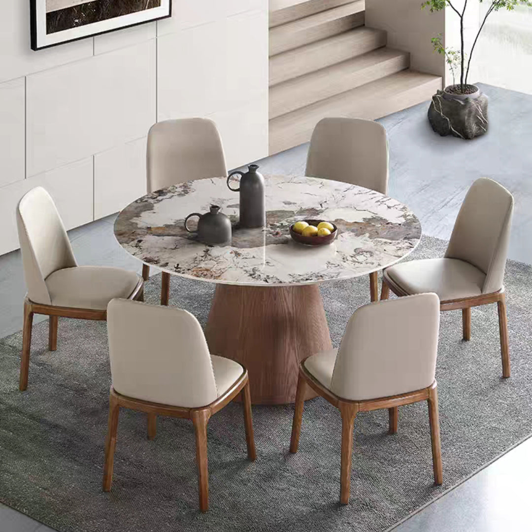 Scandinavian Sintered Stone Table Set of 5/7 with Round Table Dining Set with Leather Chairs Clearhalo 'Dining Room Sets' 'Dining Tables & Seating' 'dining_room_set' 'furn' 'furn_dining_room_set' 'Furniture' 'furniture_dining_room_set' 'Kitchen & Dining Furniture' 'kitchen&dining_furn' 'kitchen' 3474187