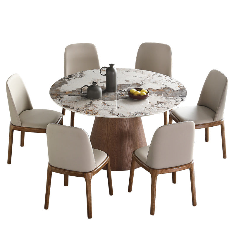 Scandinavian Sintered Stone Table Set of 5/7 with Round Table Dining Set with Leather Chairs 7 Piece Set Clearhalo 'Dining Room Sets' 'Dining Tables & Seating' 'dining_room_set' 'furn' 'furn_dining_room_set' 'Furniture' 'furniture_dining_room_set' 'Kitchen & Dining Furniture' 'kitchen&dining_furn' 'kitchen' 3474188