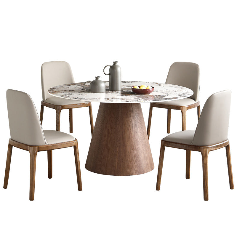 Scandinavian Sintered Stone Table Set of 5/7 with Round Table Dining Set with Leather Chairs 5 Piece Set Clearhalo 'Dining Room Sets' 'Dining Tables & Seating' 'dining_room_set' 'furn' 'furn_dining_room_set' 'Furniture' 'furniture_dining_room_set' 'Kitchen & Dining Furniture' 'kitchen&dining_furn' 'kitchen' 3474189