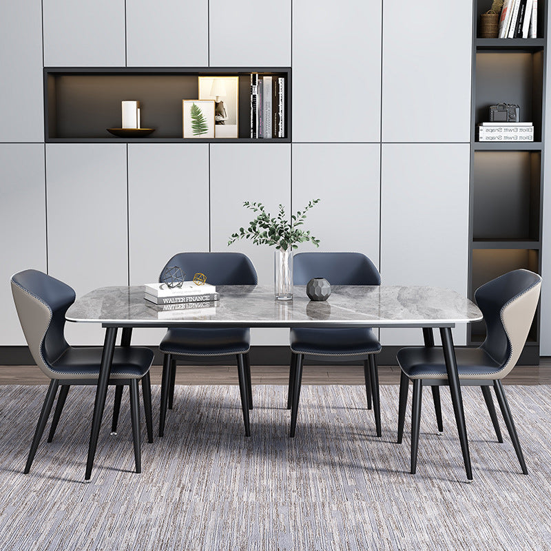 Modern Style Dining Room Set with Sintered Stone Dining Table and Upholstery Chairs Clearhalo 'Dining Room Sets' 'Dining Tables & Seating' 'dining_room_set' 'furn' 'furn_dining_room_set' 'Furniture' 'furniture_dining_room_set' 'Kitchen & Dining Furniture' 'kitchen&dining_furn' 'kitchen' 3474203