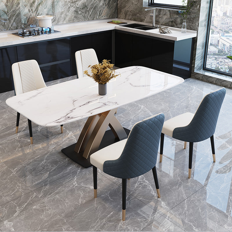 Contemporary Dining Room Set Metal Frame White Slate Rectangular Dining Table Set for Home 5 Piece Set Clearhalo 'Dining Room Sets' 'Dining Tables & Seating' 'dining_room_set' 'furn' 'furn_dining_room_set' 'Furniture' 'furniture_dining_room_set' 'Kitchen & Dining Furniture' 'kitchen&dining_furn' 'kitchen' 3474214