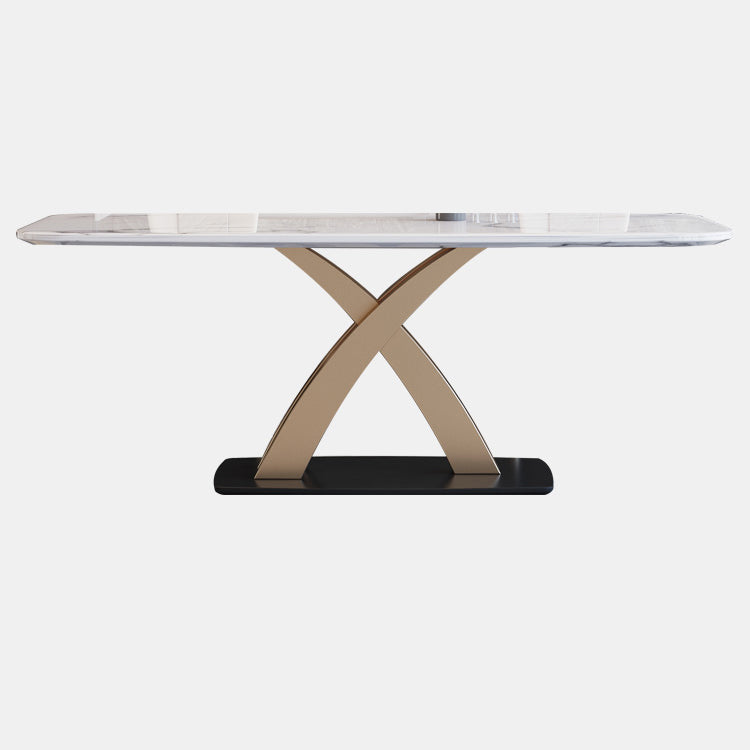 Contemporary Dining Room Set Metal Frame White Slate Rectangular Dining Table Set for Home Clearhalo 'Dining Room Sets' 'Dining Tables & Seating' 'dining_room_set' 'furn' 'furn_dining_room_set' 'Furniture' 'furniture_dining_room_set' 'Kitchen & Dining Furniture' 'kitchen&dining_furn' 'kitchen' 3474215