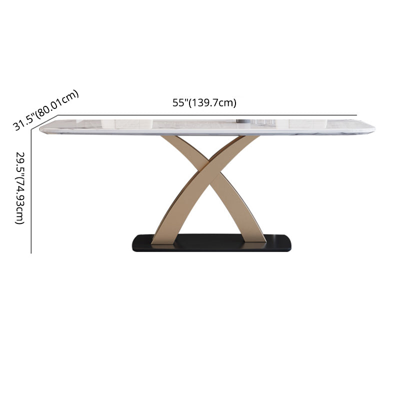 Contemporary Dining Room Set Metal Frame White Slate Rectangular Dining Table Set for Home Clearhalo 'Dining Room Sets' 'Dining Tables & Seating' 'dining_room_set' 'furn' 'furn_dining_room_set' 'Furniture' 'furniture_dining_room_set' 'Kitchen & Dining Furniture' 'kitchen&dining_furn' 'kitchen' 3474222