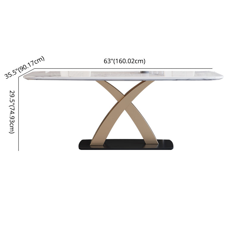 Contemporary Dining Room Set Metal Frame White Slate Rectangular Dining Table Set for Home Clearhalo 'Dining Room Sets' 'Dining Tables & Seating' 'dining_room_set' 'furn' 'furn_dining_room_set' 'Furniture' 'furniture_dining_room_set' 'Kitchen & Dining Furniture' 'kitchen&dining_furn' 'kitchen' 3474223