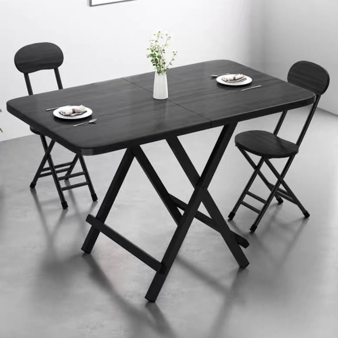 Modern Style Compact Wood Top Dining Set with 4 Black Metallic Legs Base for Dining Furniture 3 Piece Set Clearhalo 'Dining Room Sets' 'Dining Tables & Seating' 'dining_room_set' 'furn' 'furn_dining_room_set' 'Furniture' 'furniture_dining_room_set' 'Kitchen & Dining Furniture' 'kitchen&dining_furn' 'kitchen' 3474278
