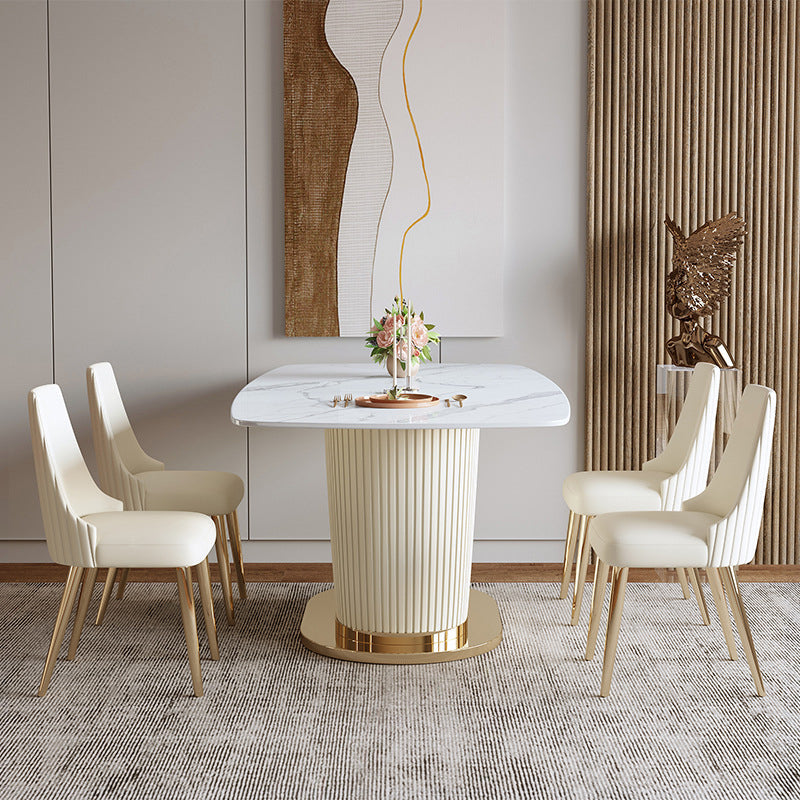 Glam Sintered Stone White Dining Room Set with Round Table Dining Table Furniture 5 Piece Set Clearhalo 'Dining Room Sets' 'Dining Tables & Seating' 'dining_room_set' 'furn' 'furn_dining_room_set' 'Furniture' 'furniture_dining_room_set' 'Kitchen & Dining Furniture' 'kitchen&dining_furn' 'kitchen' 3474289