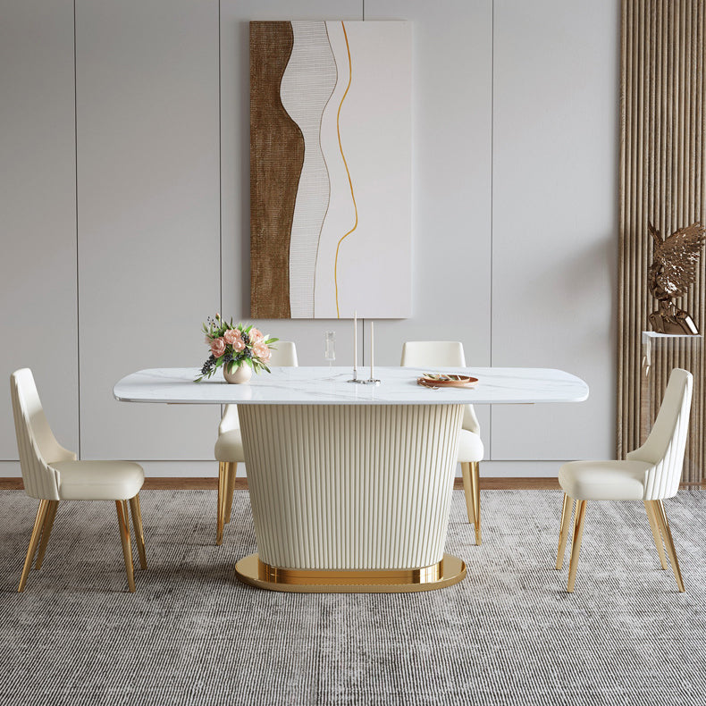 Glam Sintered Stone White Dining Room Set with Round Table Dining Table Furniture Clearhalo 'Dining Room Sets' 'Dining Tables & Seating' 'dining_room_set' 'furn' 'furn_dining_room_set' 'Furniture' 'furniture_dining_room_set' 'Kitchen & Dining Furniture' 'kitchen&dining_furn' 'kitchen' 3474303