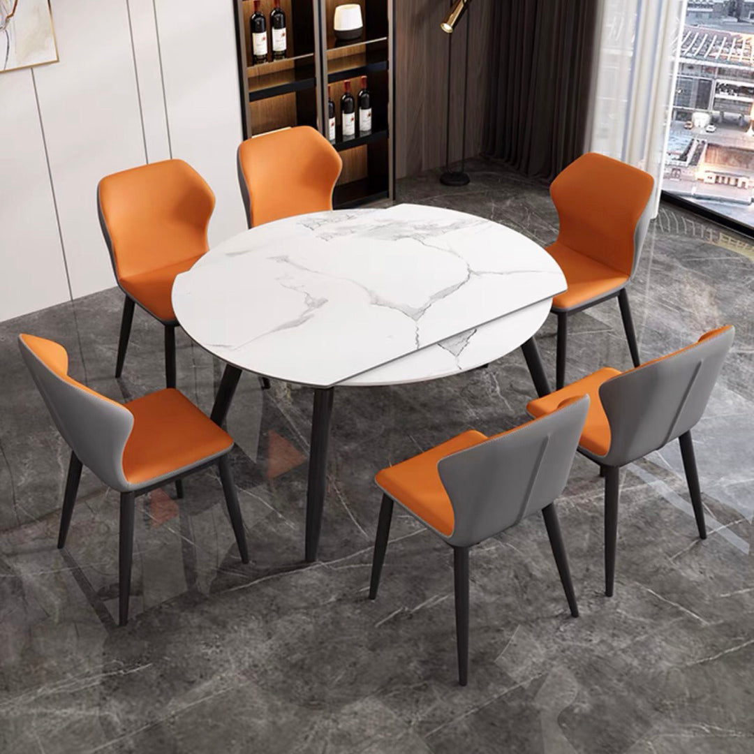 Space-Saving Minimalist Sintered Stone Top Kitchen Table Set of Black Legs Base for Dining Room 7 Piece Set Clearhalo 'Dining Room Sets' 'Dining Tables & Seating' 'dining_room_set' 'furn' 'furn_dining_room_set' 'Furniture' 'furniture_dining_room_set' 'Kitchen & Dining Furniture' 'kitchen&dining_furn' 'kitchen' 3474306