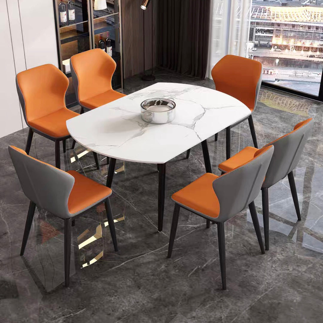 Space-Saving Minimalist Sintered Stone Top Kitchen Table Set of Black Legs Base for Dining Room Clearhalo 'Dining Room Sets' 'Dining Tables & Seating' 'dining_room_set' 'furn' 'furn_dining_room_set' 'Furniture' 'furniture_dining_room_set' 'Kitchen & Dining Furniture' 'kitchen&dining_furn' 'kitchen' 3474309