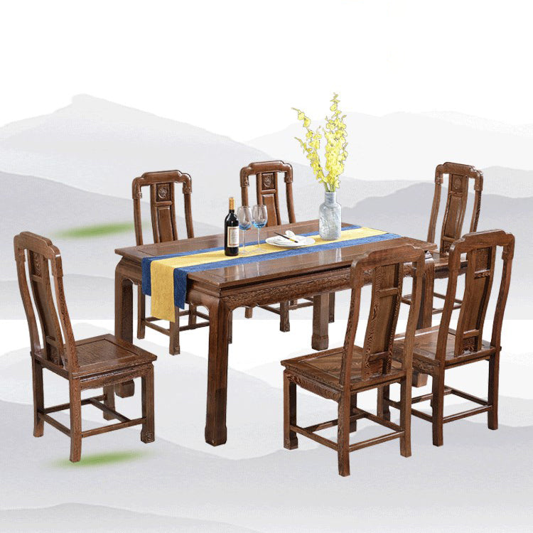 Traditional Style Solid Wood Dining Room Set with Fixed Rectangle Shape Table and 4 Legs Base Clearhalo 'Dining Room Sets' 'Dining Tables & Seating' 'dining_room_set' 'furn' 'furn_dining_room_set' 'Furniture' 'furniture_dining_room_set' 'Kitchen & Dining Furniture' 'kitchen&dining_furn' 'kitchen' 3474377