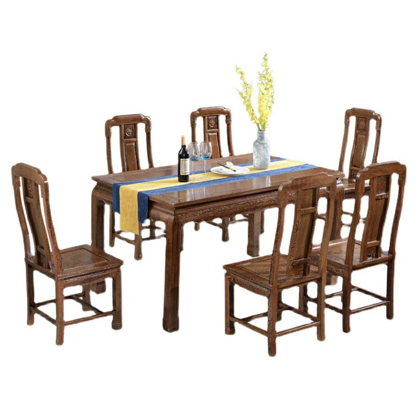 Traditional Style Solid Wood Dining Room Set with Fixed Rectangle Shape Table and 4 Legs Base Clearhalo 'Dining Room Sets' 'Dining Tables & Seating' 'dining_room_set' 'furn' 'furn_dining_room_set' 'Furniture' 'furniture_dining_room_set' 'Kitchen & Dining Furniture' 'kitchen&dining_furn' 'kitchen' 3474379