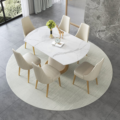 Glam Sintered Stone Dining Room Set with Round Table Space-Saving Design Dining Table Furniture 7 Piece Set Clearhalo 'Dining Room Sets' 'Dining Tables & Seating' 'dining_room_set' 'furn' 'furn_dining_room_set' 'Furniture' 'furniture_dining_room_set' 'Kitchen & Dining Furniture' 'kitchen&dining_furn' 'kitchen' 3474413