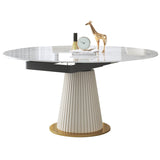 Glam Sintered Stone Dining Room Set with Round Table Space-Saving Design Dining Table Furniture Clearhalo 'Dining Room Sets' 'Dining Tables & Seating' 'dining_room_set' 'furn' 'furn_dining_room_set' 'Furniture' 'furniture_dining_room_set' 'Kitchen & Dining Furniture' 'kitchen&dining_furn' 'kitchen' 3474417