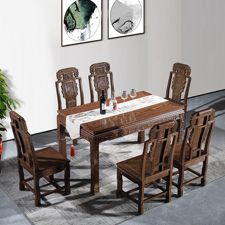 Traditional Style Solid Wood Dining Set with Fixed Table and 4 Legs Base for Home Use 7 Piece Set Clearhalo 'Dining Room Sets' 'Dining Tables & Seating' 'dining_room_set' 'furn' 'furn_dining_room_set' 'Furniture' 'furniture_dining_room_set' 'Kitchen & Dining Furniture' 'kitchen&dining_furn' 'kitchen' 3474457