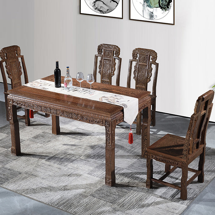 Traditional Style Solid Wood Dining Set with Fixed Table and 4 Legs Base for Home Use Clearhalo 'Dining Room Sets' 'Dining Tables & Seating' 'dining_room_set' 'furn' 'furn_dining_room_set' 'Furniture' 'furniture_dining_room_set' 'Kitchen & Dining Furniture' 'kitchen&dining_furn' 'kitchen' 3474458