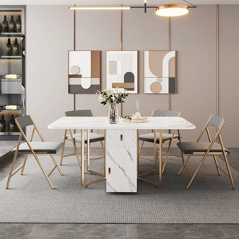 Modern Foldable Dining Room Set Standard Height with Gold Base Dining Furniture 5 Piece Set Clearhalo 'Dining Room Sets' 'Dining Tables & Seating' 'dining_room_set' 'furn' 'furn_dining_room_set' 'Furniture' 'furniture_dining_room_set' 'Kitchen & Dining Furniture' 'kitchen&dining_furn' 'kitchen' 3474486