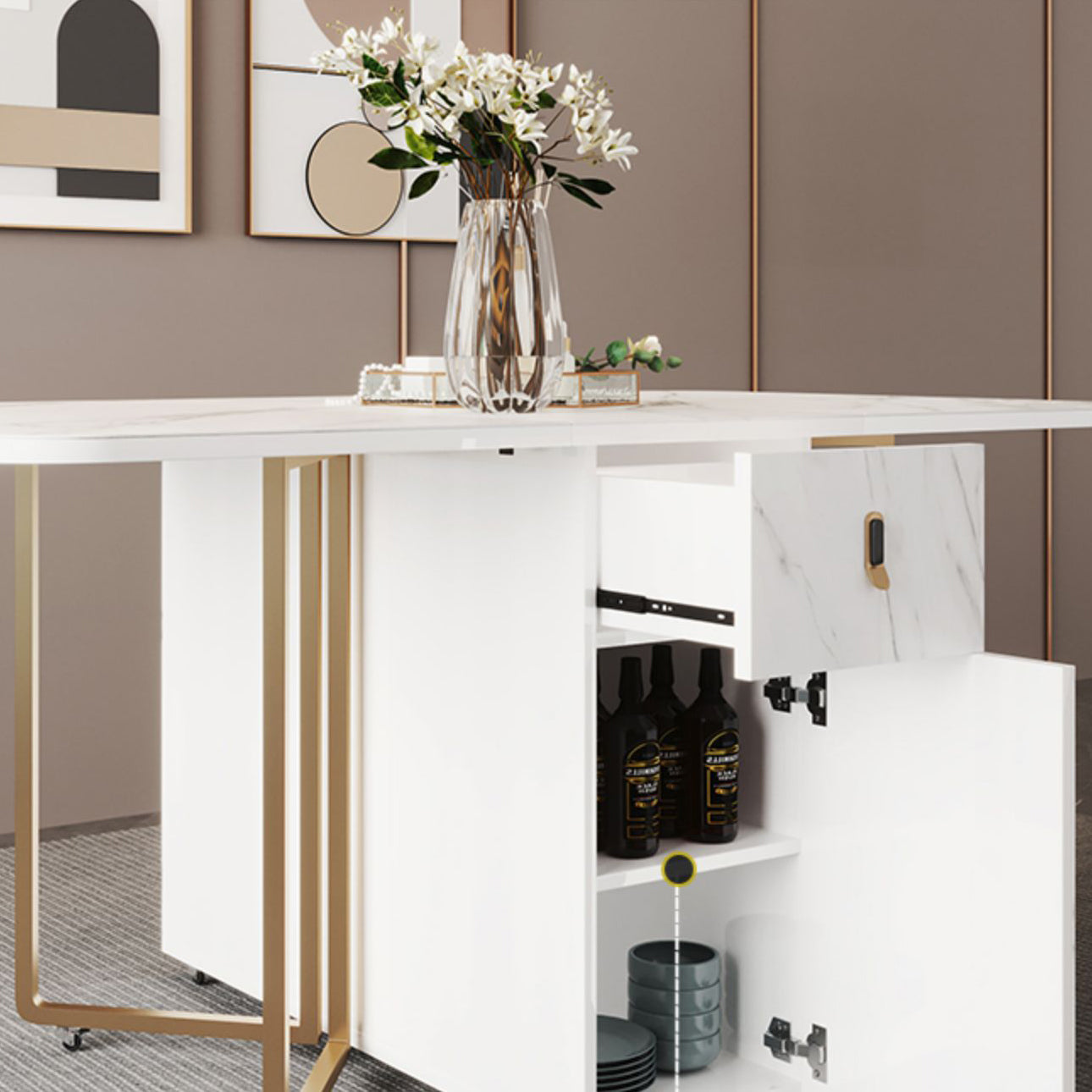 Modern Foldable Dining Room Set Standard Height with Gold Base Dining Furniture Clearhalo 'Dining Room Sets' 'Dining Tables & Seating' 'dining_room_set' 'furn' 'furn_dining_room_set' 'Furniture' 'furniture_dining_room_set' 'Kitchen & Dining Furniture' 'kitchen&dining_furn' 'kitchen' 3474494