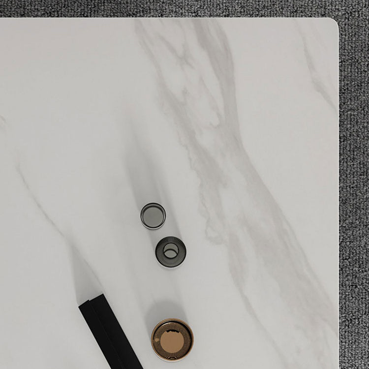 Modern Sintered Stone Table Set of 5 with Rectangle Table Dining Set with White PU Leather Chairs Clearhalo 'Dining Room Sets' 'Dining Tables & Seating' 'dining_room_set' 'furn' 'furn_dining_room_set' 'Furniture' 'furniture_dining_room_set' 'Kitchen & Dining Furniture' 'kitchen&dining_furn' 'kitchen' 3474503